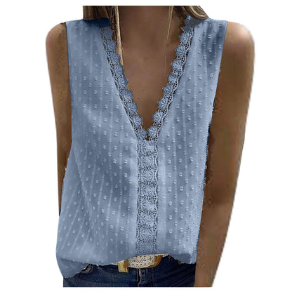 Women's V Neck Lace Crochet Tunic Tops Flowy Casual Blouses Shirts