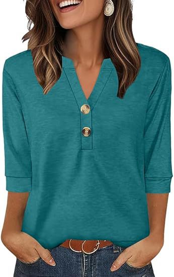 Womens Tops 3/4 Sleeve Heley Shirts for Women Summer Fashion 2025 Blouses Beach Vacation Clothes - Seldom Seen Styles