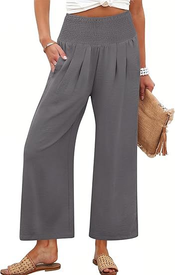 Women Linen Palazzo Pants Summer Boho Wide Leg High Waist Casual Lounge Pant 2025 Beach Travel Vacation Outfits - Seldom Seen Styles