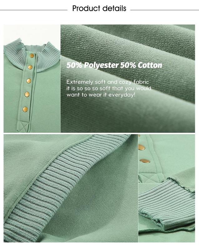 2025 Women's Fall Pullover Mockneck Button Down Ribbed Fit Lightweight Cozy Oversized Long Sleeve Sweatshirt Kangaroo Pocket for Everyday Wear - Seldom Seen Styles