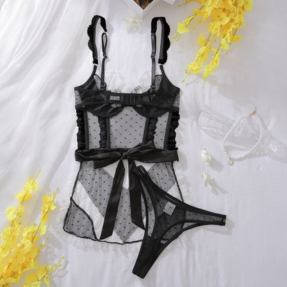 Sexy Color-Block Mesh See-Through Lingerie Hollow Out Backless No-Remove Temptation Erotic Bodysuit with Underwire - Seldom Seen Styles