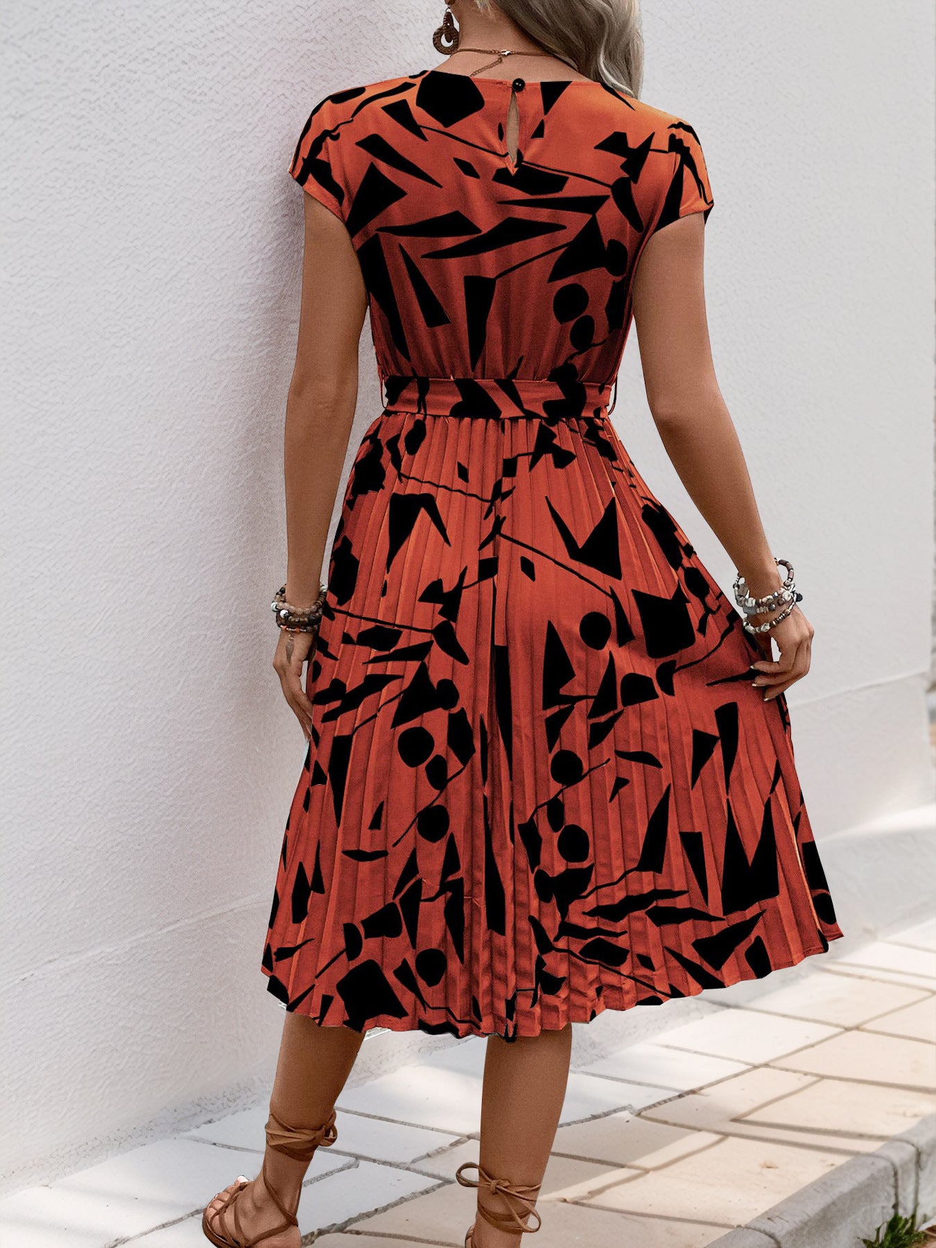 Floral Dress for Women Wedding Guest Crewneck Short Sleeve Casual Summer Dress Tie Waist Midi Flowy Boho Beach Dresses