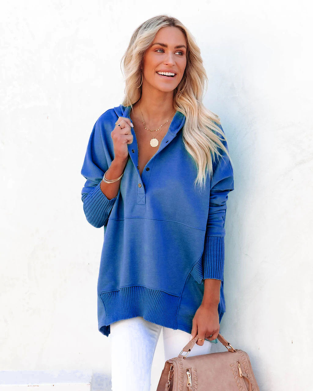 Women's Casual Oversized Sweatshirts Hoodies Button V Neck Long Sleeve Cotton Henley Pullover Hooded Tops 2025 Womenswear Winter Outfits Clothes