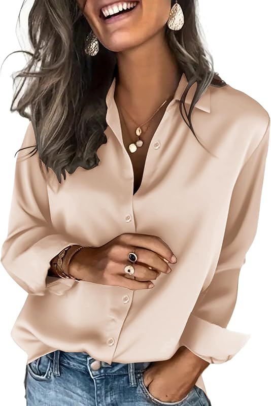 Satin Blouses for Women Silk Button Down Shirts Long Sleeve Business Casual Tops