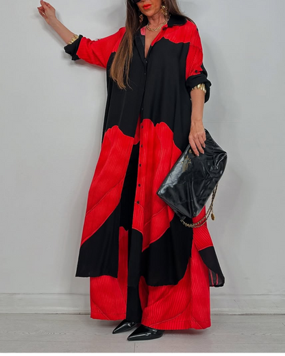 Women's V-neck Patchwork Printed Top and Pants Commuting Casual Suit - Seldom Seen Styles