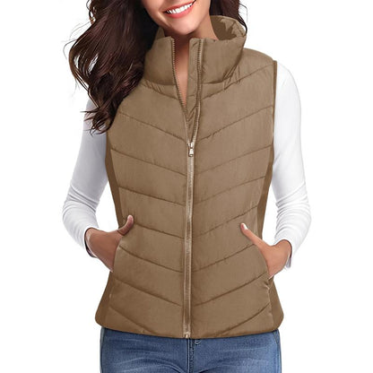 Puffer Vest Women Sleeveless Zip Up Outerwear Stand Collar Quilted Vest Warm Winter Jackets Coats with Pocket - Seldom Seen Styles