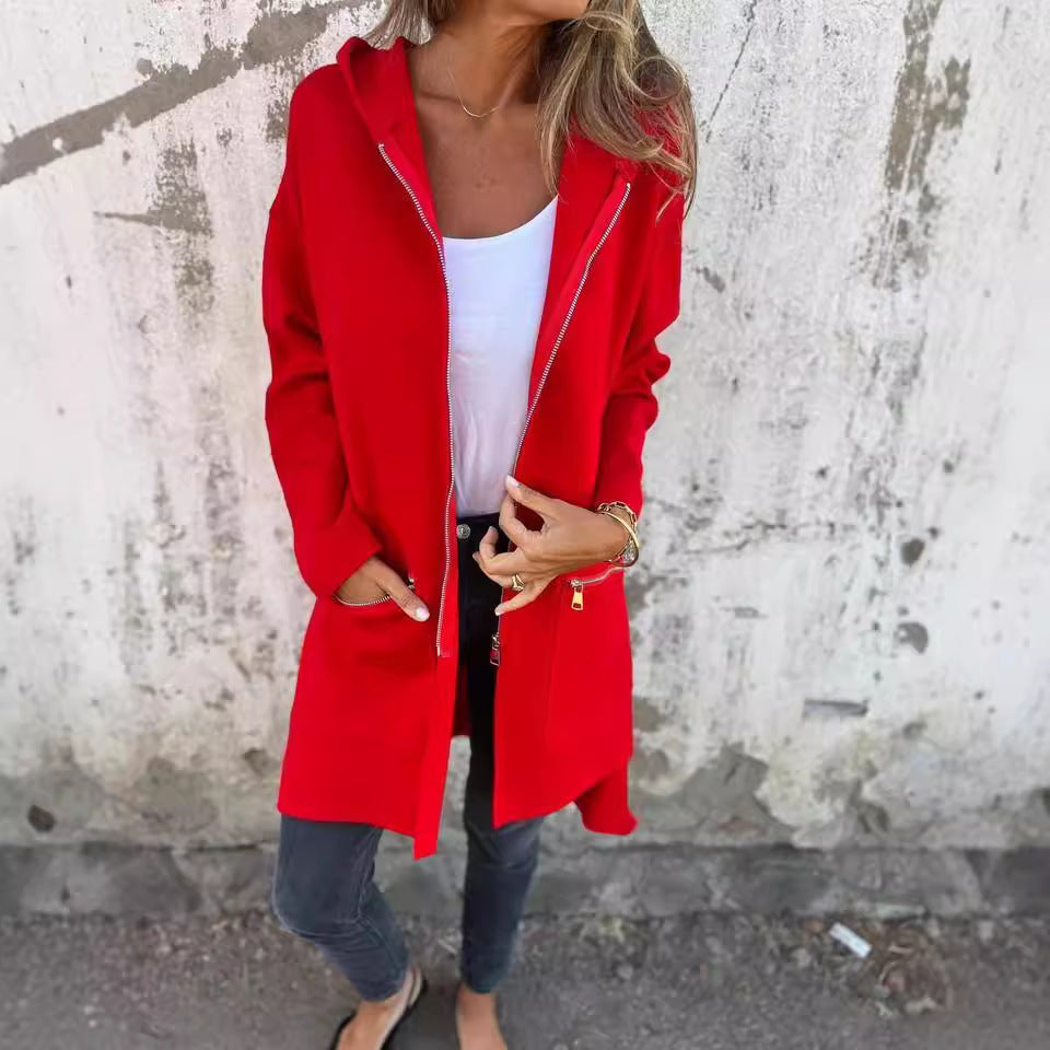Fall And Winter Women'S Long-Sleeved Hooded Loose Fashion Casual Mid-Length Cardigan Jacket Female - Seldom Seen Styles