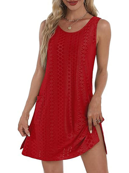 Coverup Summer Dresses for Women 2025 Eyelet Casual Loose Sleeveless Sundresses Tank Dresses with Pockets