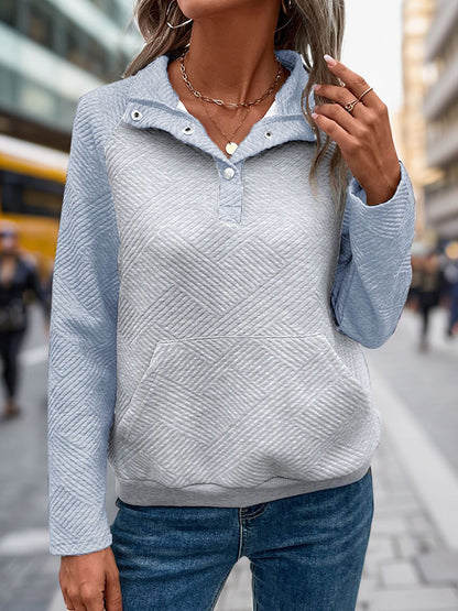 Womens Sweatshirt Casual Textured Long Sleeve Henley Button V Neck Loose Pullover 2025 Trendy Fall Outfits Tops