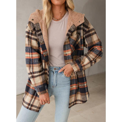 Women's Flannel Hooded Plaid 2025 Shacket Thick Coat Winter Coat for Warmth Button down Warm and Fuzzy Fleece Jacket - Seldom Seen Styles