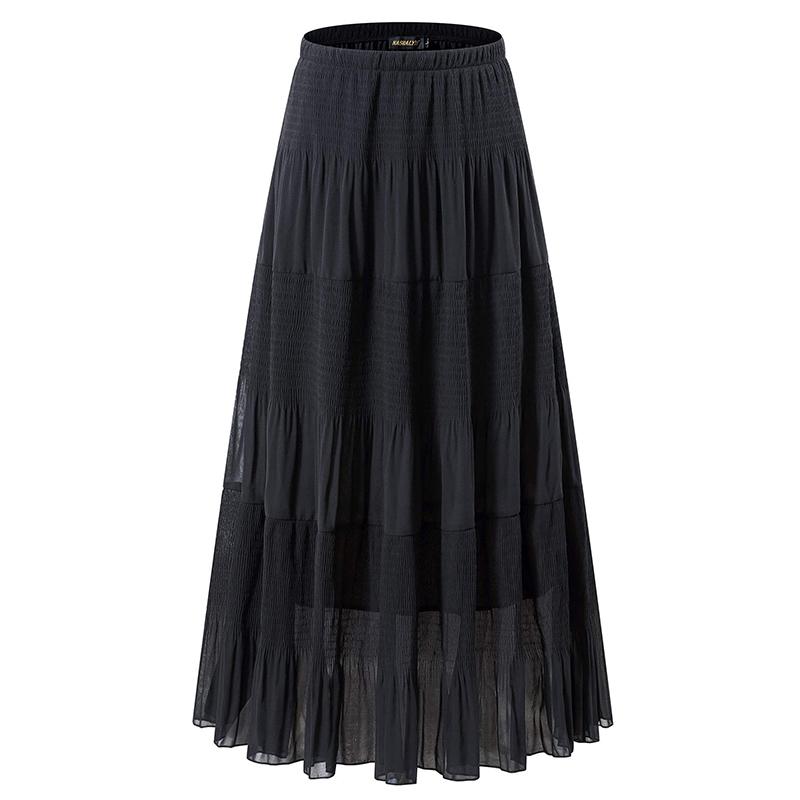 Women's Chiffon Elastic High Waist Pleated A-Line Flared Maxi Skirts Breathable & Comfortable Casual Summer Wear White Black Gymskirt - Seldom Seen Styles