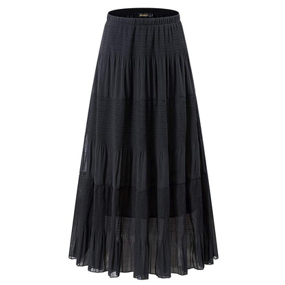 Women's Chiffon Elastic High Waist Pleated A-Line Flared Maxi Skirts Breathable & Comfortable Casual Summer Wear White Black Gymskirt - Seldom Seen Styles