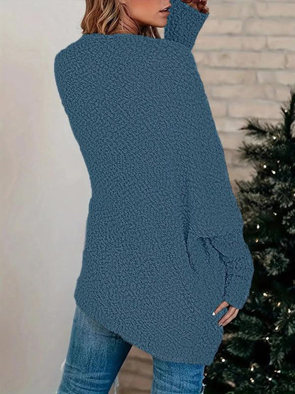 Women's Plain Pocket Batwing Sleeve Cardigan, Casual Long Sleeve Open Front Knitwear for Fall & Winter, Women's Knit Clothing for Daily Wear - Seldom Seen Styles