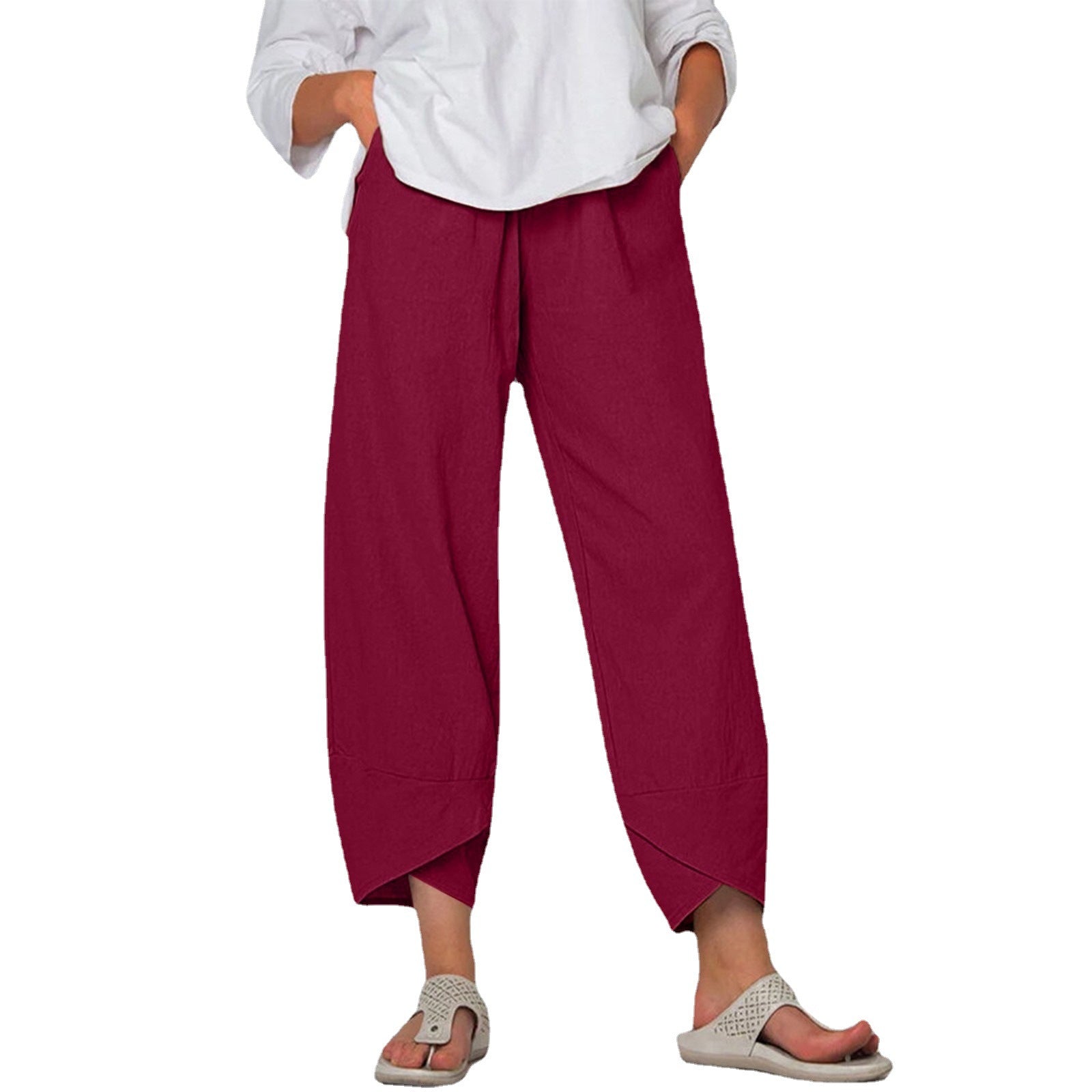 Women's Summer Pants Fashion Split Hem Cropped Trousers with Pockets Elastic Waist Comfy Casual Daily Slacks - Seldom Seen Styles