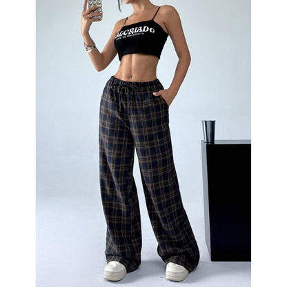 Women's Letter Leopard Print Straight Leg Pants Elastic Waist Y2K Trousers Bottoms with Pockets - Seldom Seen Styles