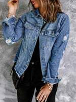 Women's Jean Jackets Casual Non Stretch Boyfriend Washed Coats Distressed Ripped Lapel Long Sleeve Denim Outwear Tops 2025 Spring Womenswear Outfits Dealsforyoudays - Seldom Seen Styles