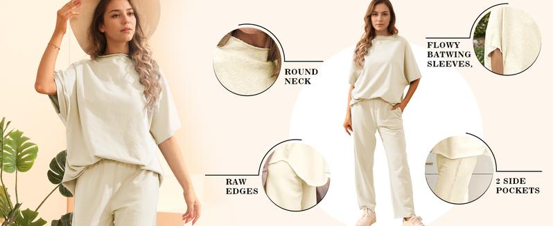 Songling Women Casual Two Piece Outfits 3/4 Batwing Sleeve Capelet CrewNeck Pullover Top Wide Leg Pants Lounge Sets Sweatsuit - Seldom Seen Styles