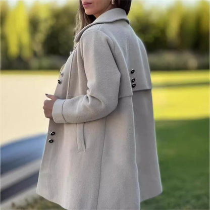 Women's Winter Casual Lapel Collared Single Breasted Wool Pea Coat Elegant Wool Blend Overcoat - Seldom Seen Styles