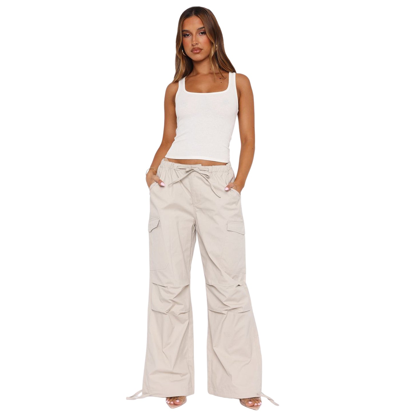 Women Cargo Pants Wide Leg Casual Baggy Parachute Pants Multi Pockets Y2K Straight Trousers - Seldom Seen Styles