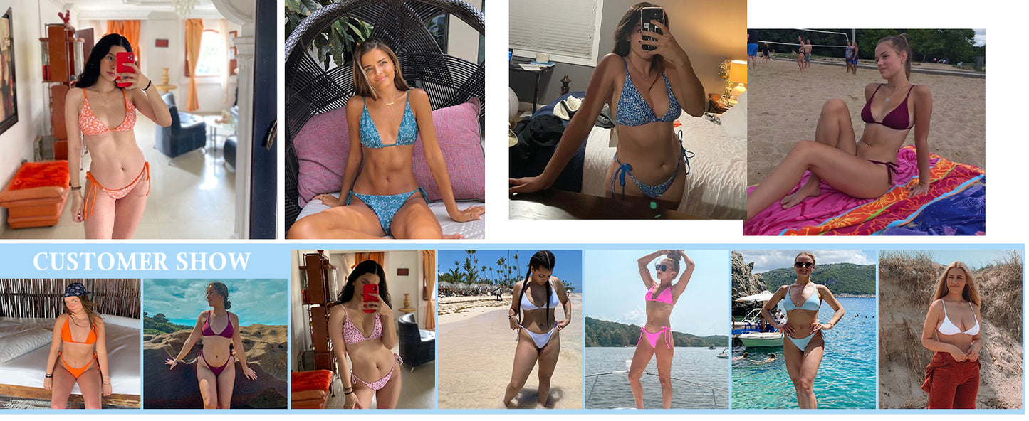 Women's Triangle Bikini Floral String Bikini Set Two Piece Swimsuit Bathing Suits