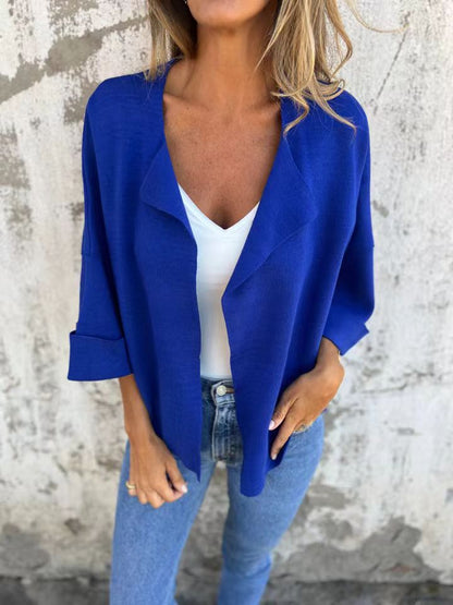 Faux Suede Cardigan, Casual Loose Lightweight Buttonless Solid Color Open Front Lapel Jacket for Women - Seldom Seen Styles