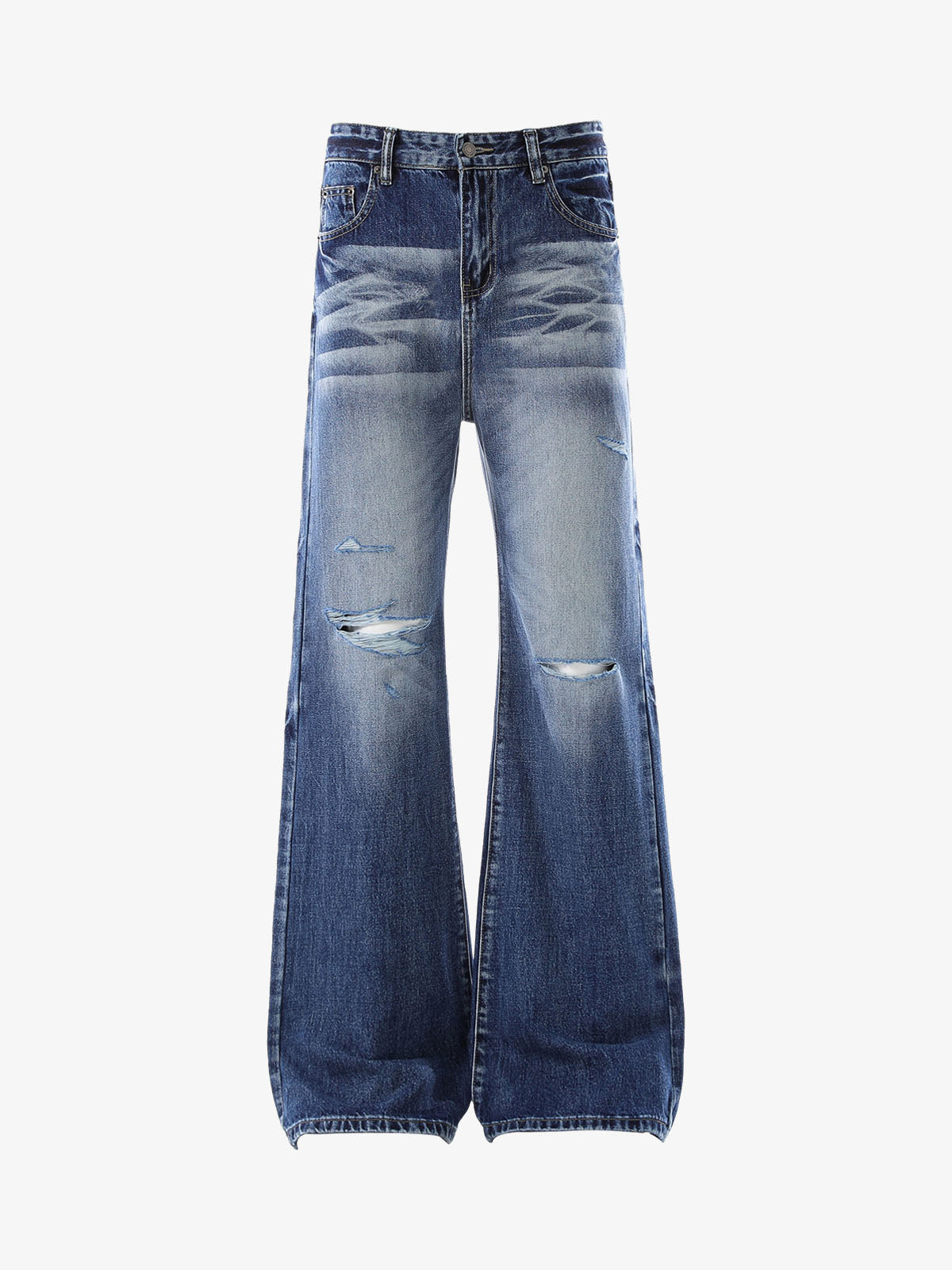 Hip-Hop Cut Distressed Washed Jeans 