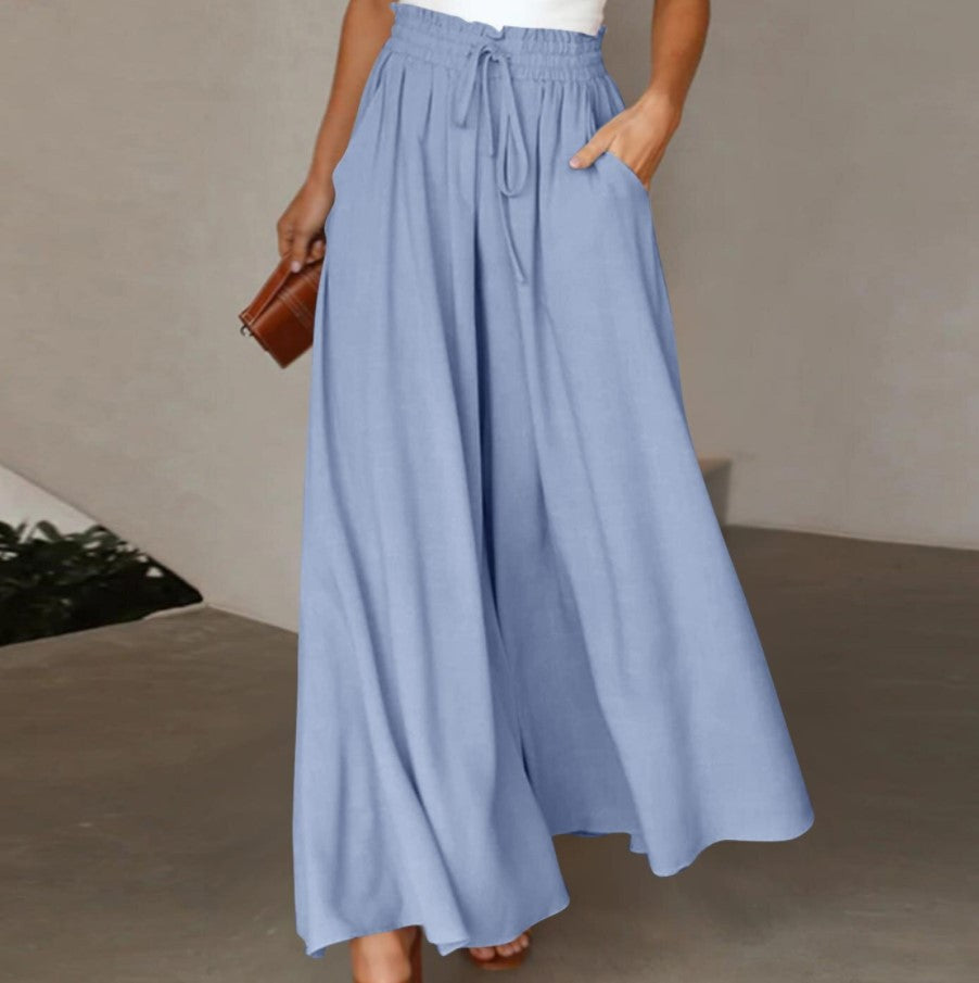 Womens Plus Size Wide Leg Pants Casual Elastic High Waist Flowy Pants Drawstring Palazzo Pants with Pockets - Seldom Seen Styles