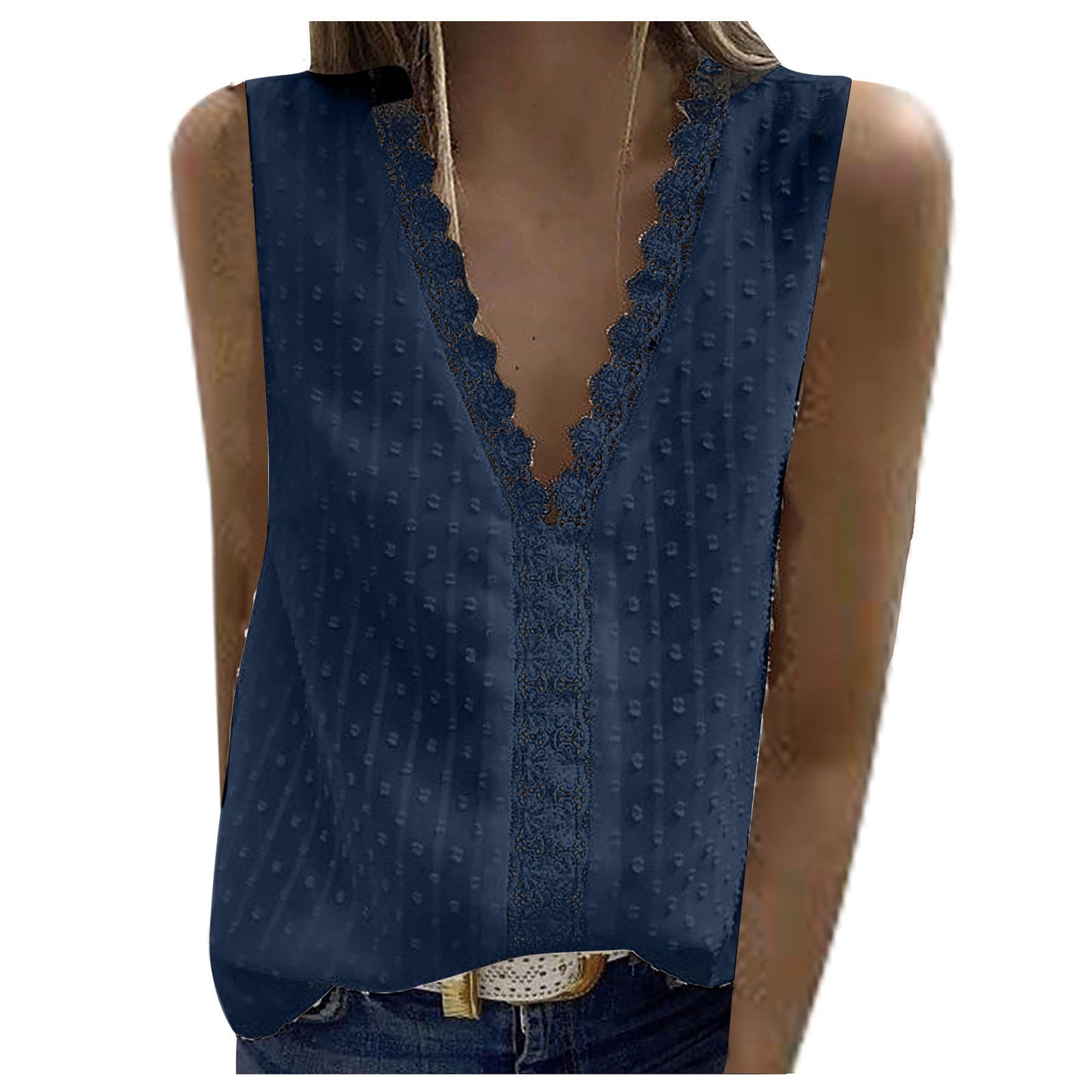 Women's V Neck Lace Crochet Tunic Tops Flowy Casual Blouses Shirts