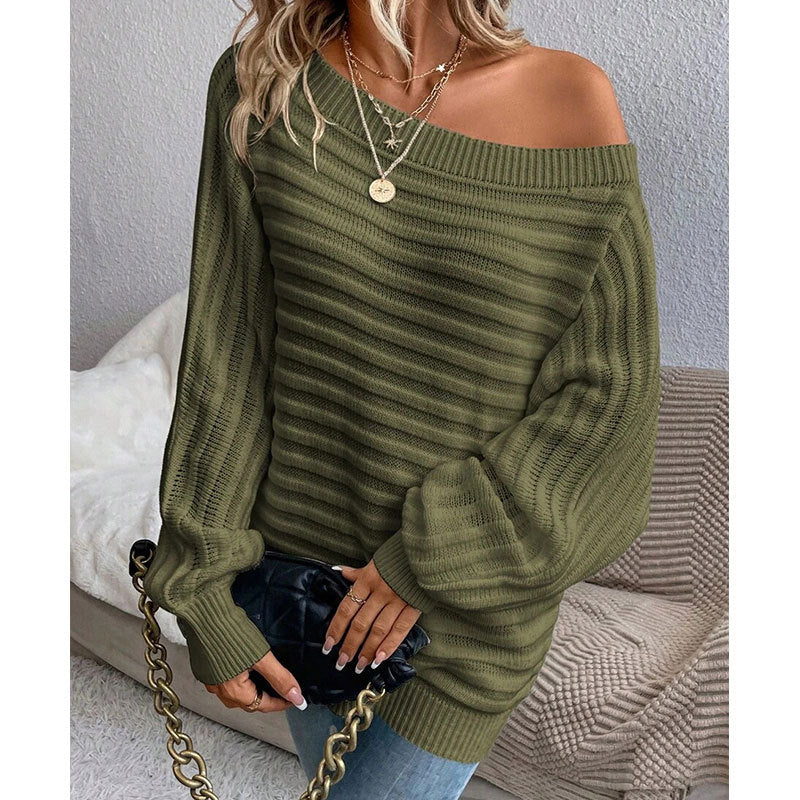 Women's Textured Asymmetrical Neck Sweater, Casual Long Sleeve Batwing Sleeve Jumper for Daily Outdoor Wear, Ladies Knit Top for All Seasons, Womenswear - Seldom Seen Styles