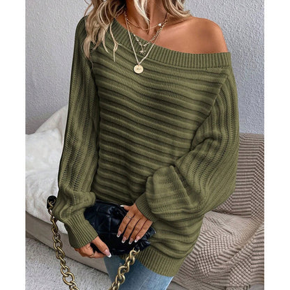Women's Textured Asymmetrical Neck Sweater, Casual Long Sleeve Batwing Sleeve Jumper for Daily Outdoor Wear, Ladies Knit Top for All Seasons, Womenswear - Seldom Seen Styles