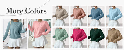 Women's 3D Floral Appliques Crewneck Sweaters Long Sleeve Drop Shoulder Pullovers Elegant Knit Tops