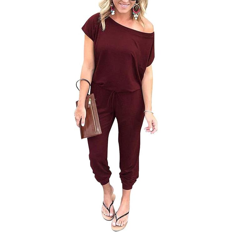 Women's Jumpsuit Plus Size S-XXXL Off-Shoulder Elastic Waist Stretchy Loose Minimalist Comfy Clothes Casual Outdoor Lightweight Romper - Fabric - Womenswear - Seldom Seen Styles