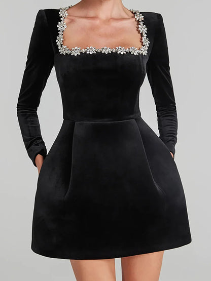 Éclat Lacceti Women's White Jewel Trim Long Sleeve Mini Dress - Seldom Seen Styles