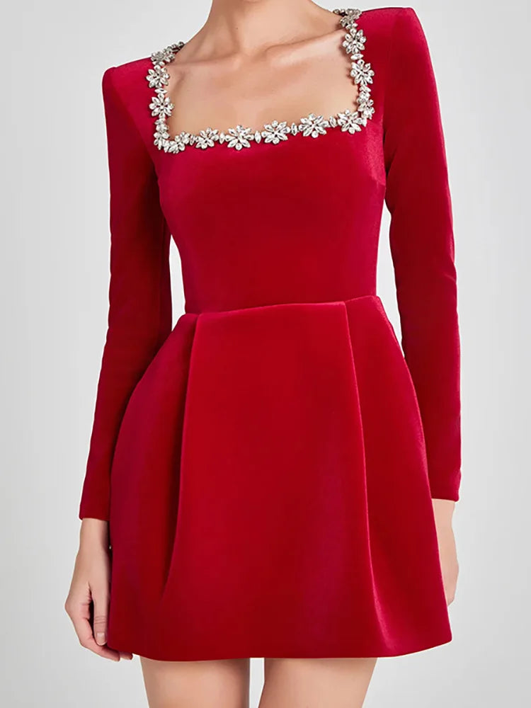 Éclat Lacceti Women's White Jewel Trim Long Sleeve Mini Dress - Seldom Seen Styles