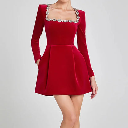 Éclat Lacceti Women's White Jewel Trim Long Sleeve Mini Dress - Seldom Seen Styles