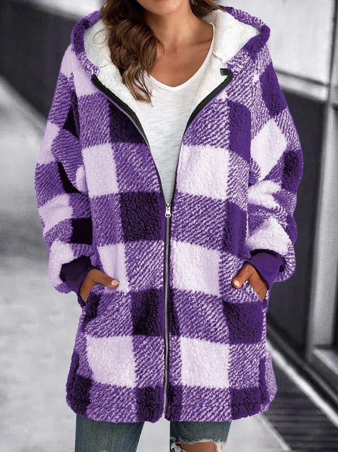Women Oversized Hoodie Plaid Loose Overcoat - Seldom Seen Styles