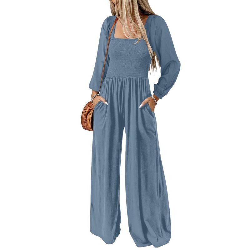 Women's Casual Loose Overalls Jumpsuits One Piece Long Sleeve Wide Leg Long Pant Rompers With Pockets - Seldom Seen Styles