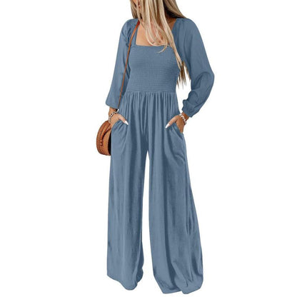 Women's Casual Loose Overalls Jumpsuits One Piece Long Sleeve Wide Leg Long Pant Rompers With Pockets - Seldom Seen Styles