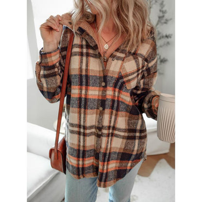 Women's Flannel Hooded Plaid 2025 Shacket Thick Coat Winter Coat for Warmth Button down Warm and Fuzzy Fleece Jacket - Seldom Seen Styles