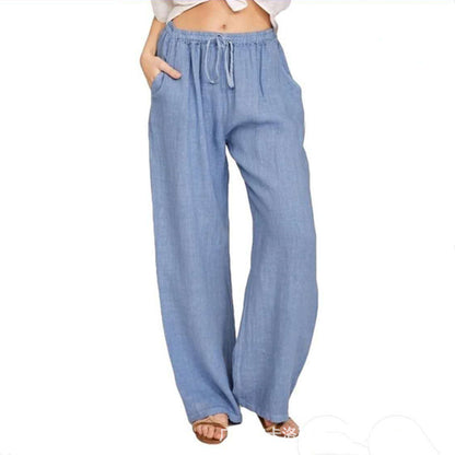 Women's Summer Drawstring Waist Wide Leg Loose Cotton Linen Palazzo Pants - Seldom Seen Styles
