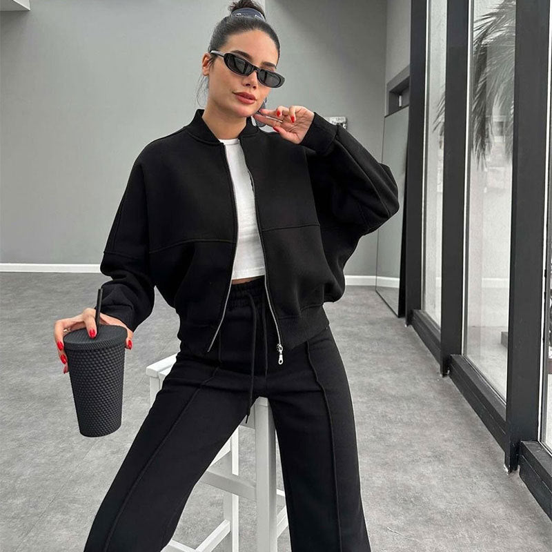 Sporty Two-piece Set Women's Plain Mock Neck Zip Up Jacket & Pocket Drawstring Waist Sweatpants Sports Sweat Suit, Sports Cozy Breathable Outfits Tracksuits for Daily Outdoor Wear, Tracksuit Set, Ladies Sportswear for All Seasons