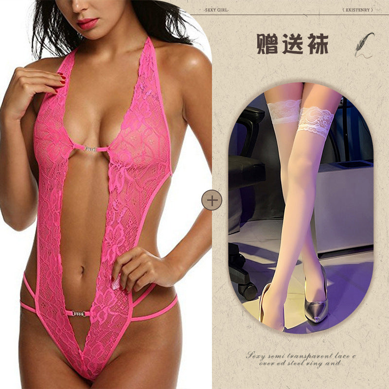 Sexy Lingerie Amazon Foreign Trade Source See-through Backless Shaping Lace-up Lace