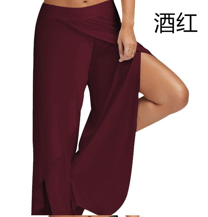 Flowy Split Yoga Pants for Women High Slit Harem Pants Plus Size Wide Leg Lounge Pants Summer Beach Loose Trousers - Seldom Seen Styles