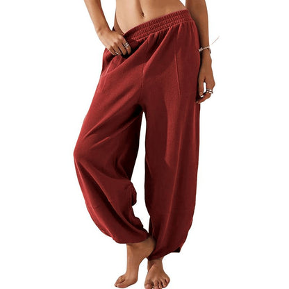 Womens Baggy Wide Leg Pants Casual Elastic Waisted Palazzo Harem Pants with Pockets Baggy Sweatpants Teacher Outfits Bohemian Trousers Loose Wideleg Bottom - Seldom Seen Styles