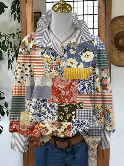 Women's Vintage Floral Print Striped Collar Top Going Outfits Blouses 90s Tops Funny Shirts Women Elegant Classy Tops Blouse Classyoutfit Women cute summer outfit boho Casual Style cute summer outfit women's summer outfits - Seldom Seen Styles