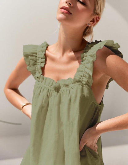 Womens Pajamas Set 2 Piece Ruffle Pj Soft Tank Top and Shorts Sleepwear Set Bridal Pajama for Women Set