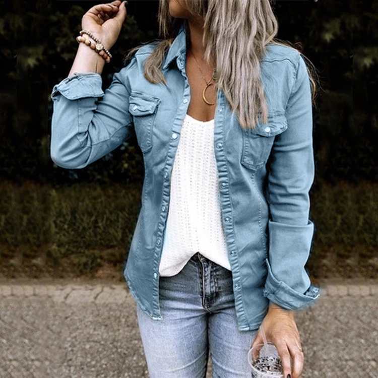 Women Button Down Denim Shirt Chambray Snap Buttons Lightweight Utility Anorak Military Jacket Coat 2025 - Seldom Seen Styles