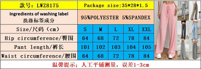 Women's Wide Leg Pants Striped Elastic High Waisted Casual Knit Palazzo Pants Drawstring Lounge Pajama Trousers - Seldom Seen Styles