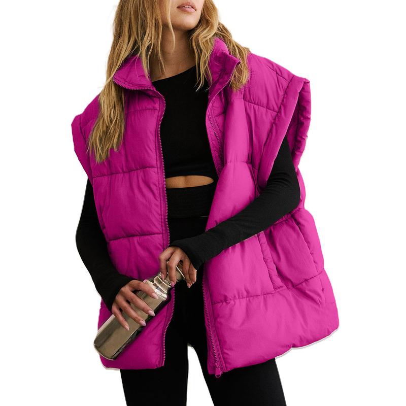 Women's Winter Oversized Puffer Vest Lightweight Stand Collar Flysleeve Insulated Padded Puffy Jackets Coat with Pockets Outerwear Casual Zipper Tops Black Fitted Minimalist FallFreshness - Seldom Seen Styles