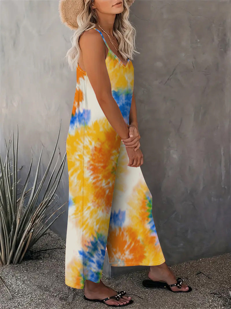 2025 Summer New Women's Casual Ladies' Strap Jumpsuit Pants New Printed Sleeveless Romper for Women